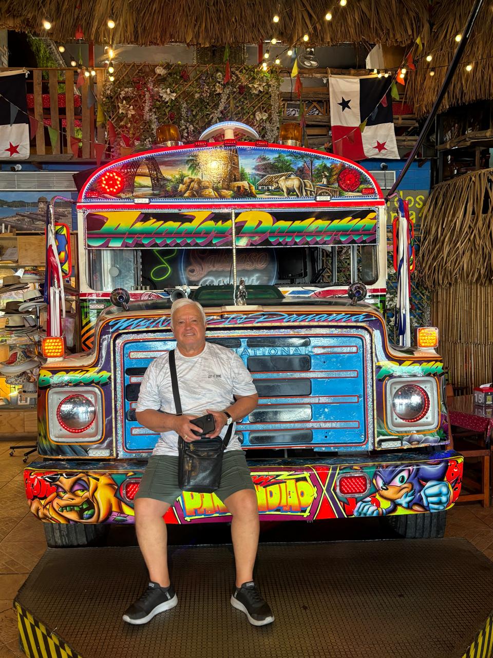 Colourful traditional diablo rojo bus in Panama
