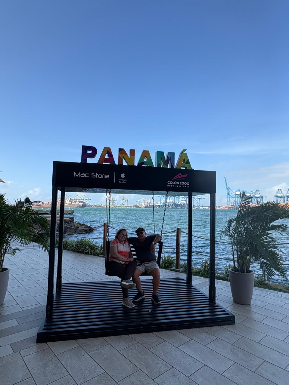 Panama sign over the water near the Canal, Panama