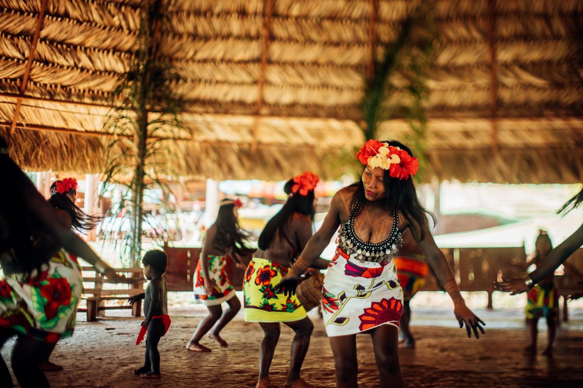 Embera dancers in traditional dress, Panama